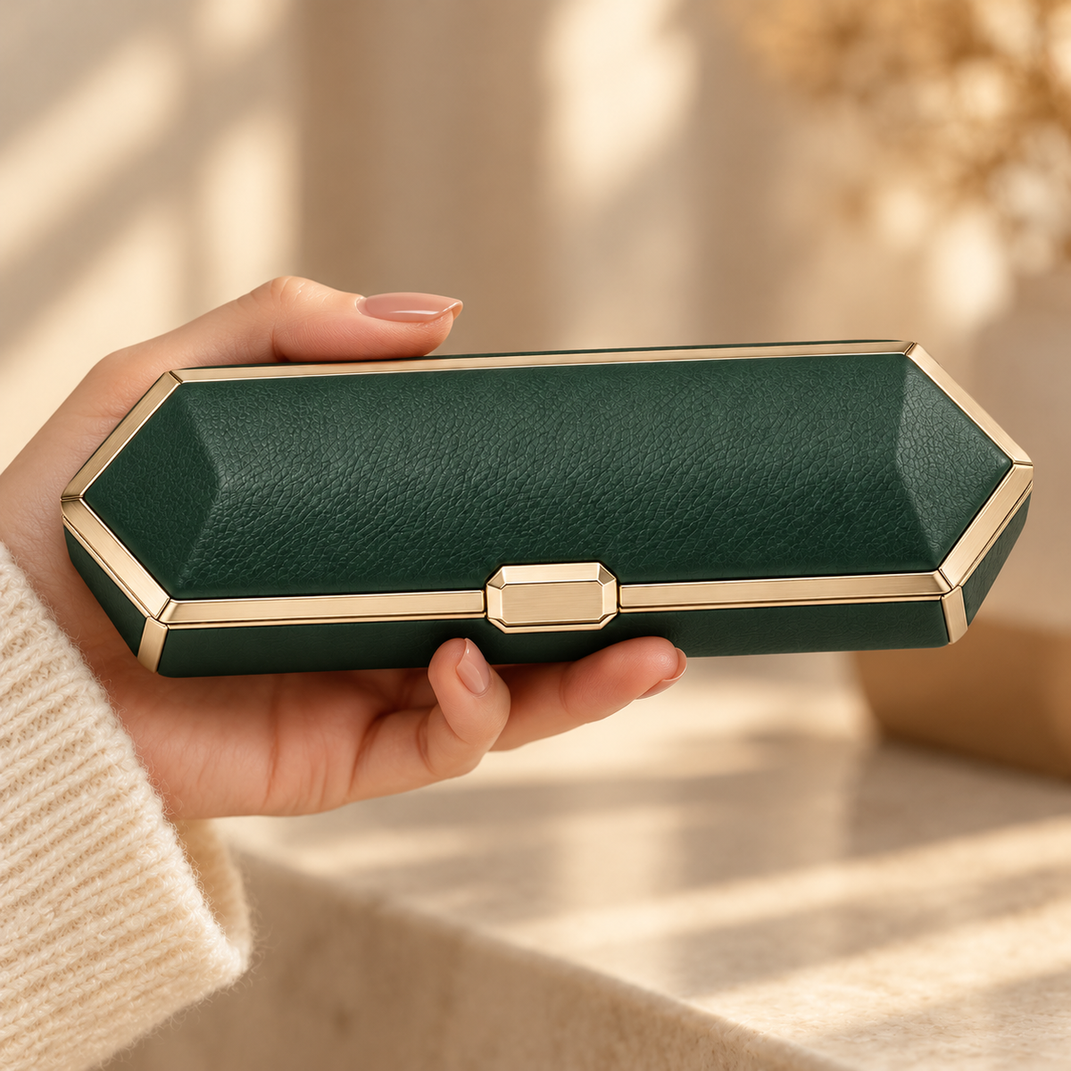 Emerald Luxe Geometric Eyeglass Case