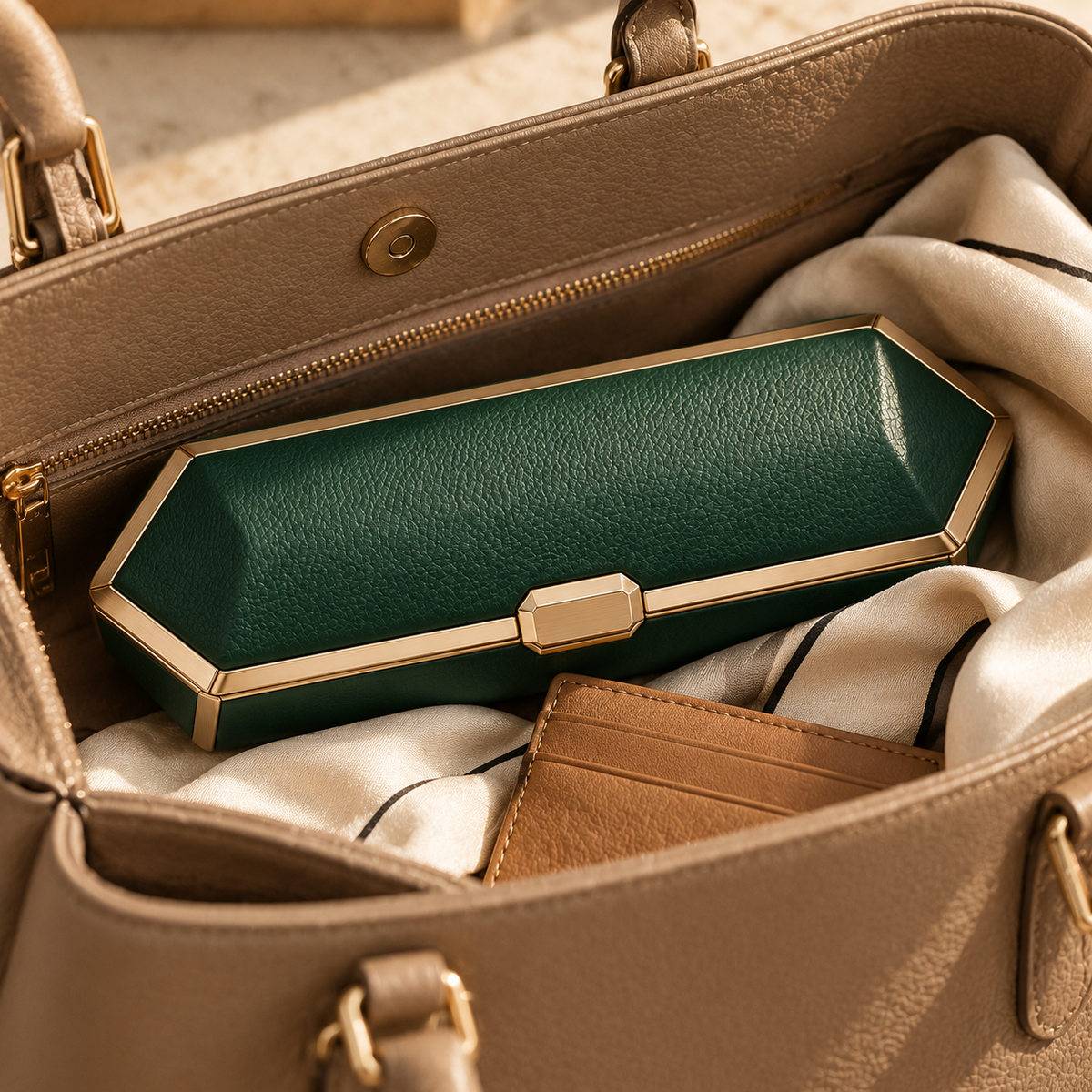 Emerald Luxe Geometric Eyeglass Case